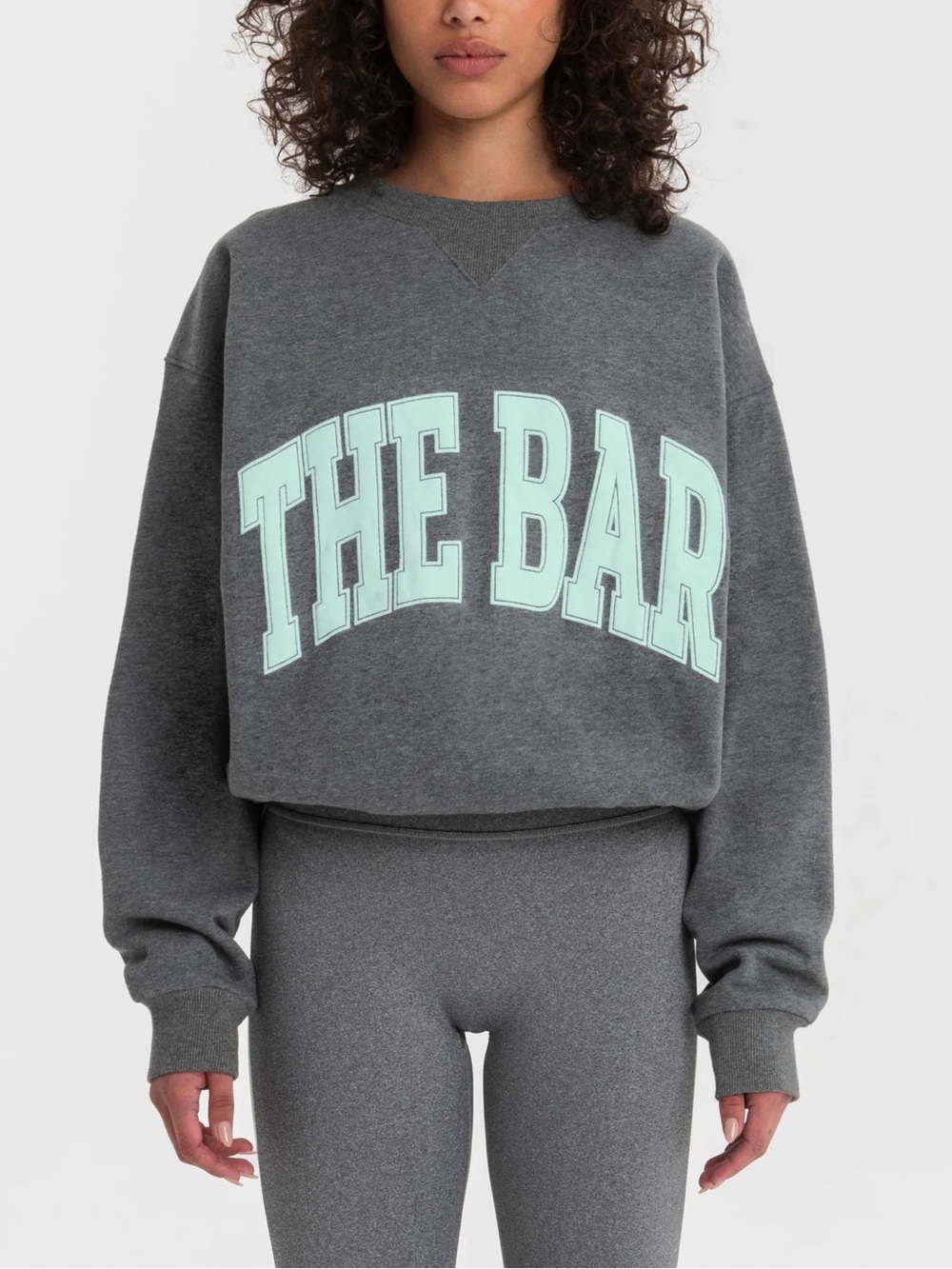 The Bar VARSITY TUCKED SWEATSHIRT (CLASSIC LOGO) DARK HEATHER GREY/MINT Medium
